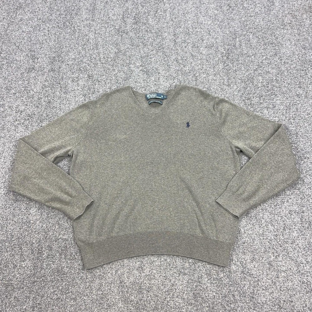 Polo By Ralph Lauren Sweater Mens Large Gray V Neck Pima Cotton Knit Pullover